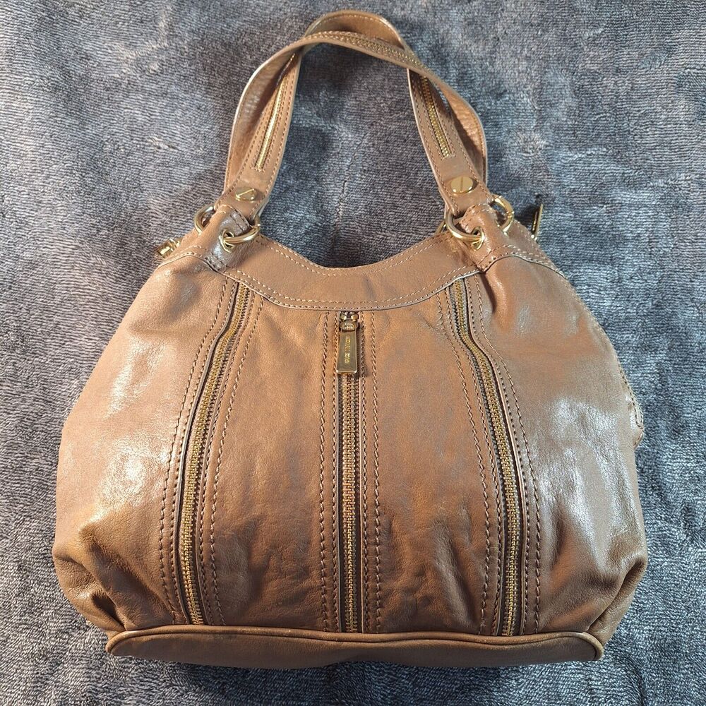 Vintage Michael Kors‎ Leather Shoulder Bag Mocha Beige Moto 90's Bucket
